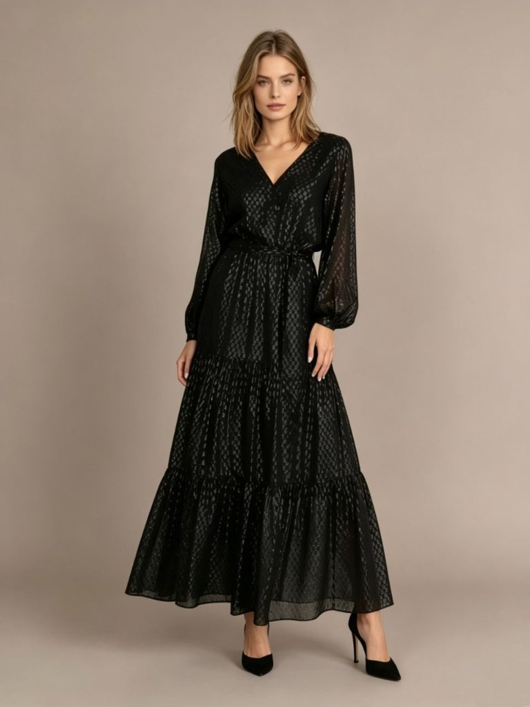 Nwot Johnny Was Jade Tiered Silk Blend Maxi Dress In Black Size S